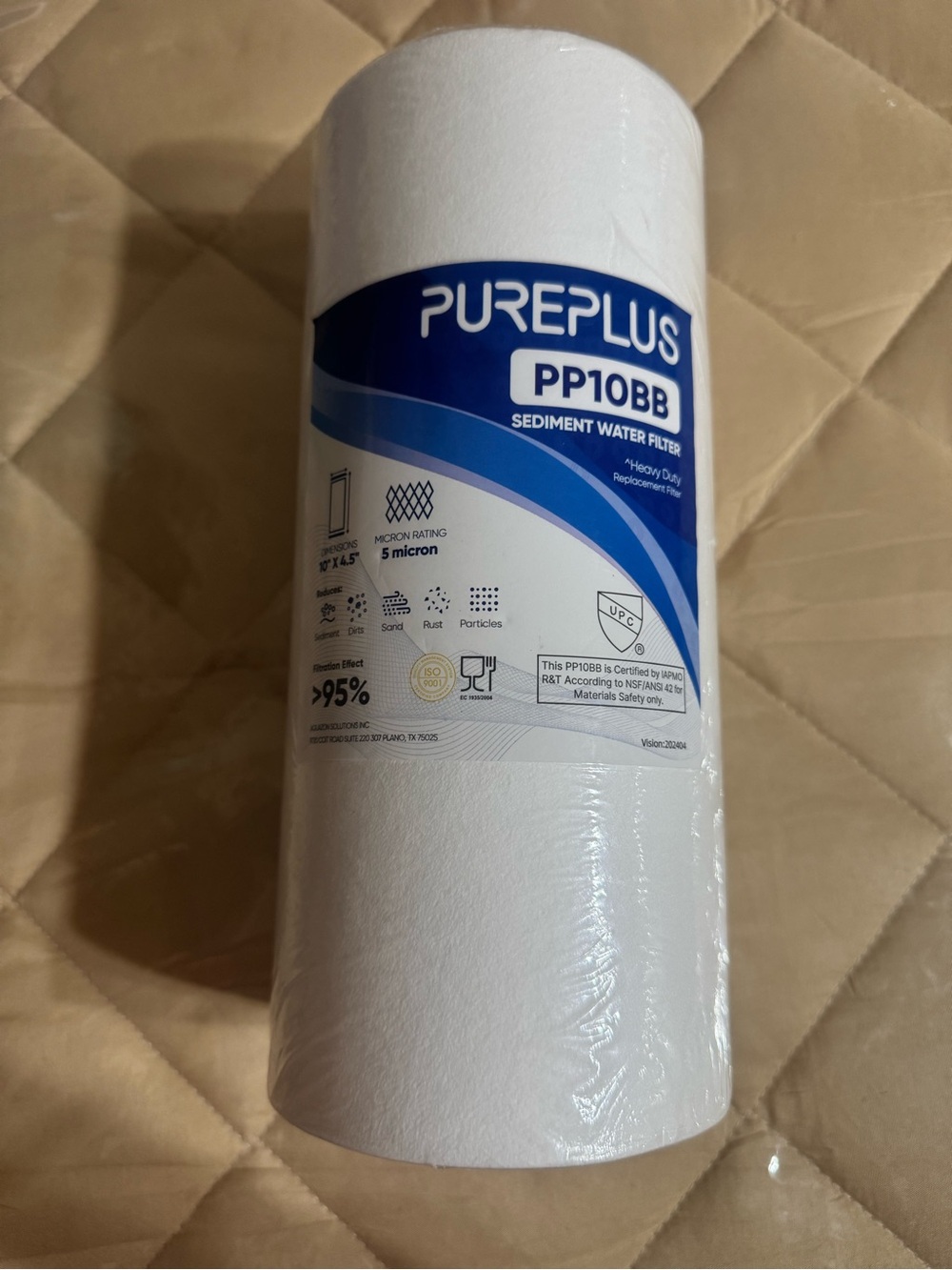 Pureplus PP10BB Micron 10" x 4.5" Whole House Sediment Home Water Filter